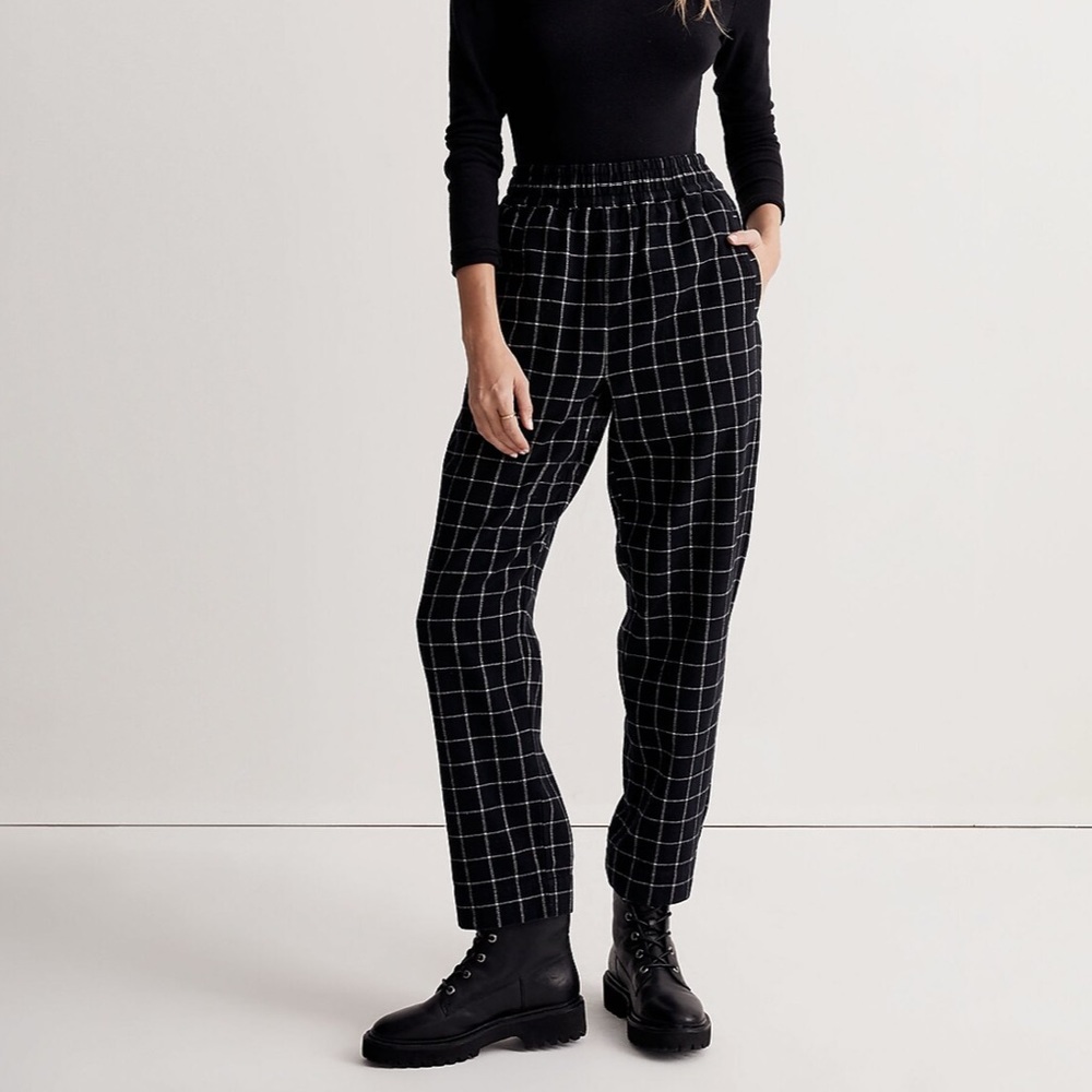 Madewell Huston Pull-On Tapered Pants in Plaid Black